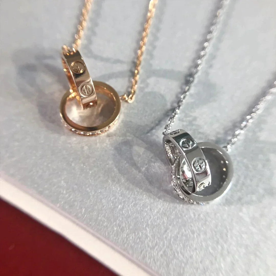 Love Necklace Pink Gold And Silver Diamond