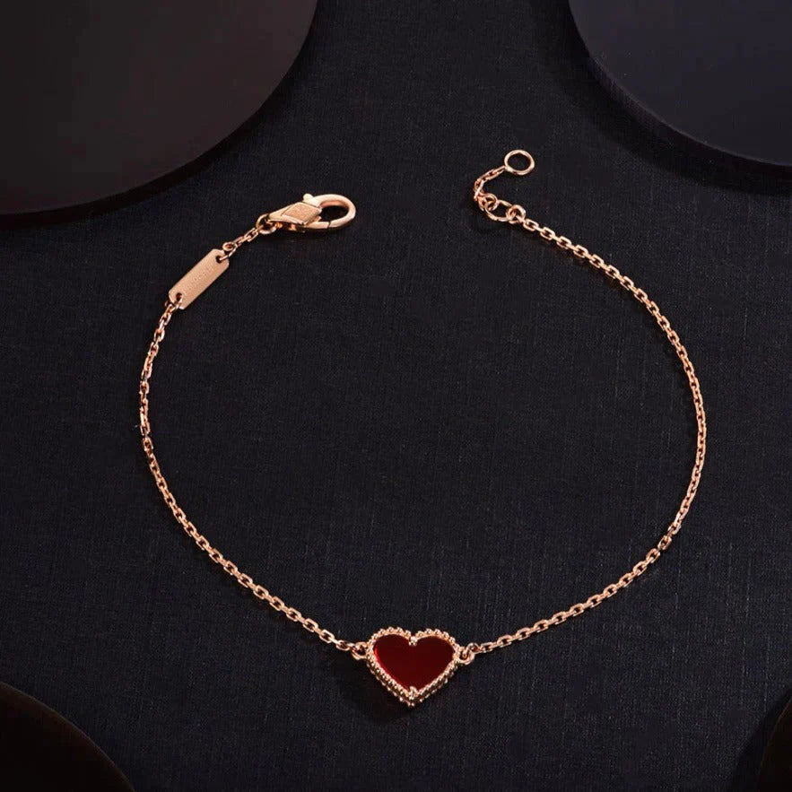 Heart Carnelian Pink Gold Bracelet