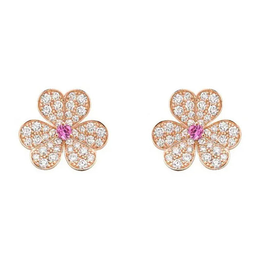 Frivole Pink Gold Flower Diamond Earrings