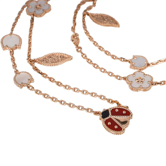LUCKY SPRING 15 MOTIFS PINK GOLD NECKLACE