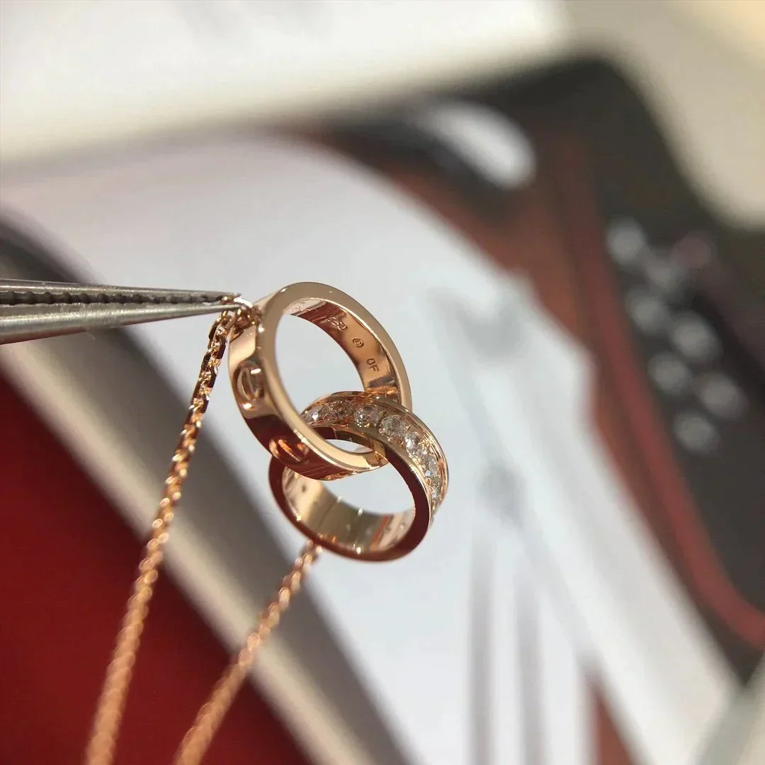 LOVE NECKLACE ROSE GOLD AND SILVER DIAMOND