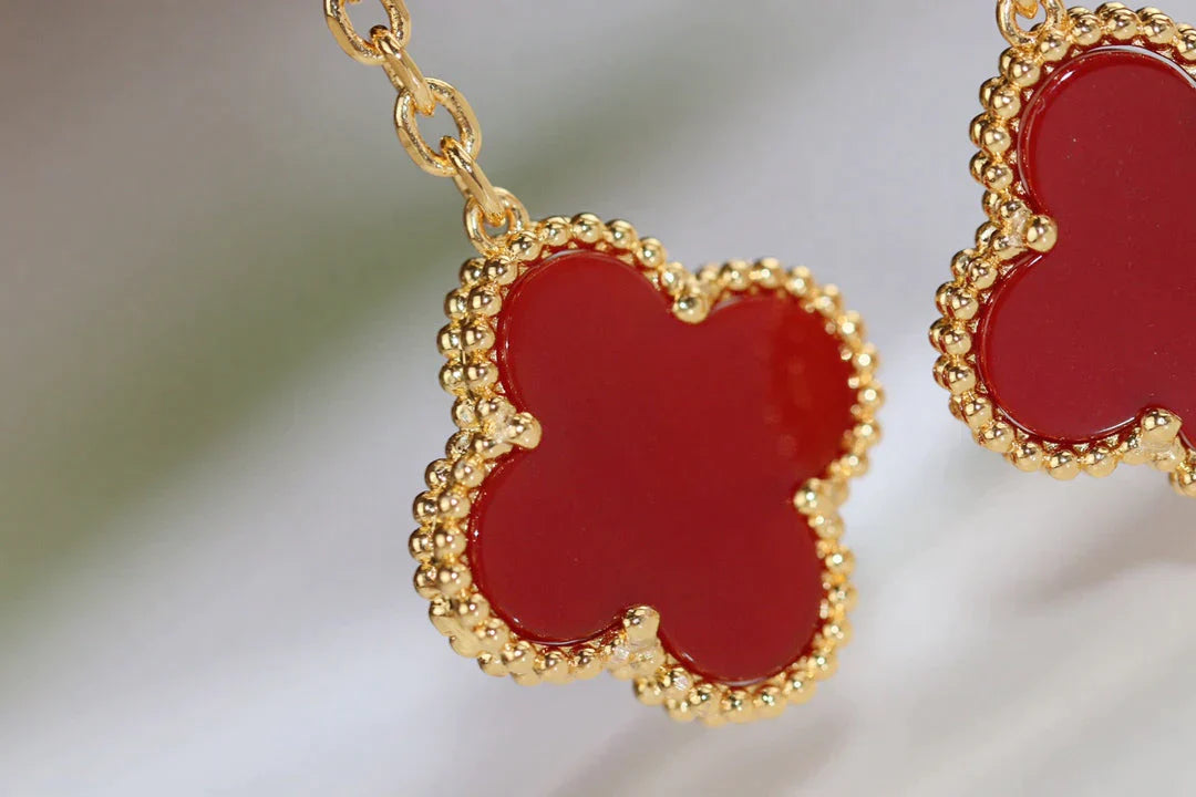 CLOVER EARRINGS GOLD TIGER EYE CARNELIAN 2 MOTIFS