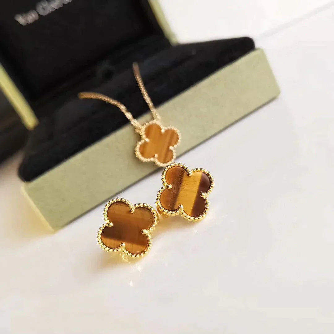 CLOVER TIGER EYE EARRINGS