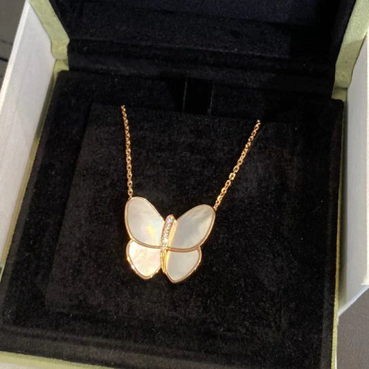 BUTTERFLY GOLD MOP DIAMOND NECKLACE