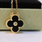 CLOVER NECKLACE GOLD DIAMOND ONYX