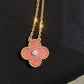 CLOVER RHODONITE 1 DIAMOND PINK GOLD NECKLACE