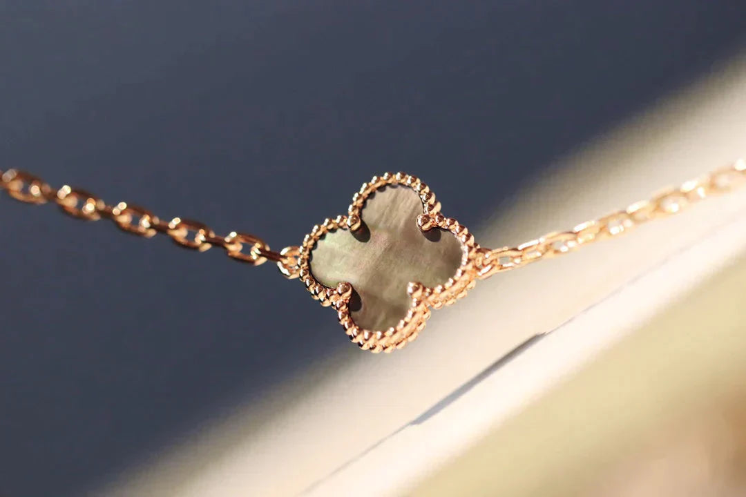 CLOVER 20 MOTIFS DARK MOP DIAMOND GOLD NECKLACE