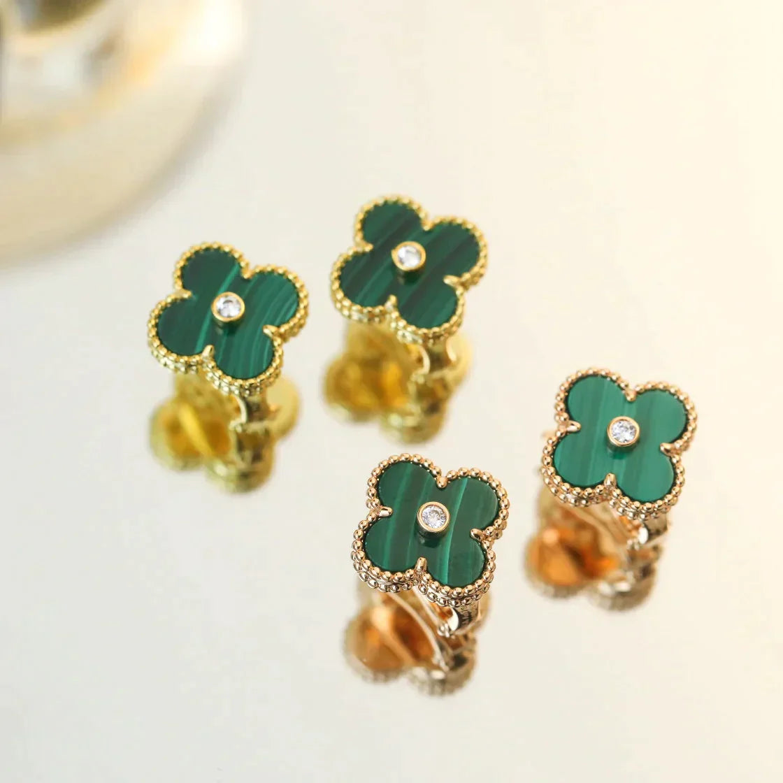 CLOVER MALACHITE DIAMOND EARRINGS