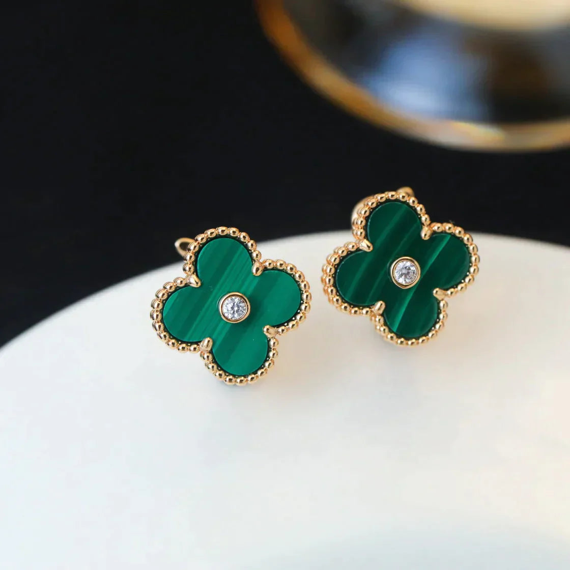 CLOVER MALACHITE DIAMOND EARRINGS