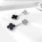 CLOVER 2 MOTIFS SILVER DIAMOND ONYX EARRINGS