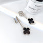 CLOVER 2 MOTIFS SILVER DIAMOND ONYX EARRINGS