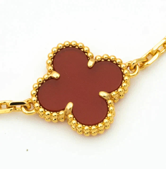 CLOVER BRACELET 5 MOTIFS CARNELIAN GOLD