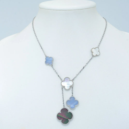 CLOVER MOP CHALCEDONY NECKLACE SILVER 6 MOTIFS