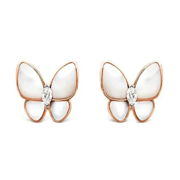 Butterfly Mop Diamond Pink Gold Earrings