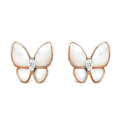 Butterfly Mop Diamond Pink Gold Earrings