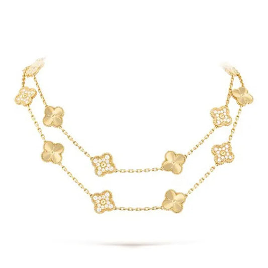 Clover 20 Motifs Diamond Gold Necklace