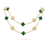 Clover 20 Motifs Malachite Diamond Gold Necklace