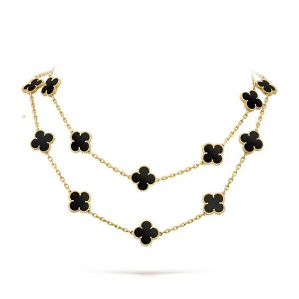 Clover 20 Motifs Onyx Gold Necklace