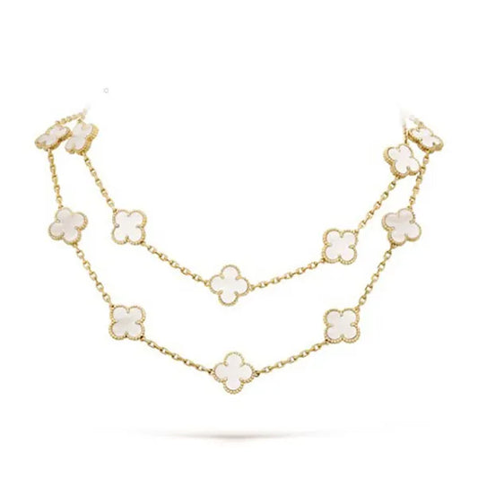 Clover 20 Motifs White Mop Gold Necklace