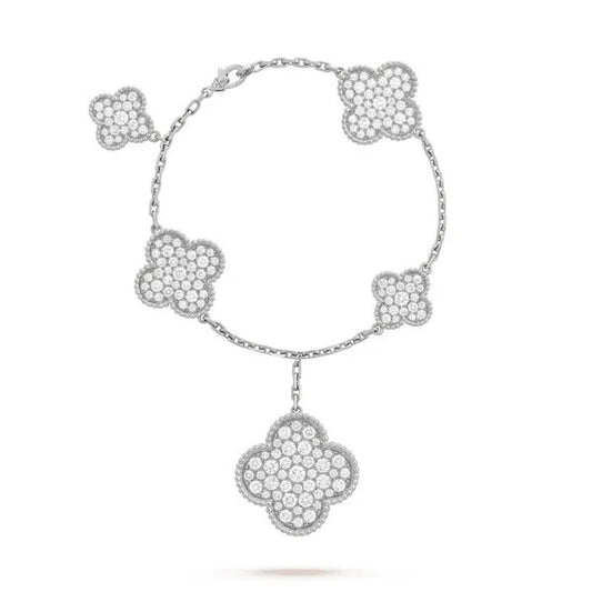 Clover 5 Motifs Silver Diamond Bracelet