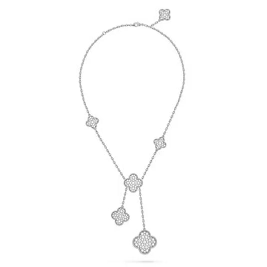 Clover 6 Motifs Silver Diamonds Necklace