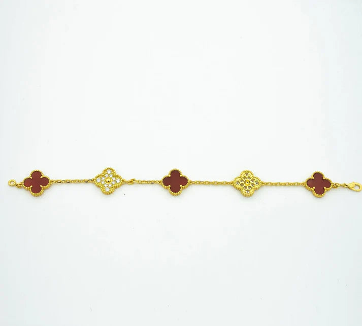 Clover Bracelet 5 Motifs Carnelian Diamond