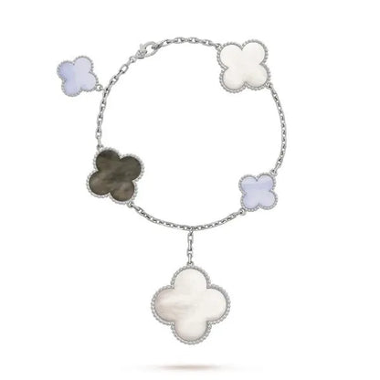 Clover Bracelet 5 Motifs Mop Chalcedony Silver