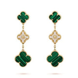 Clover Earrings Gold Malachite Diamond 3 Motifs