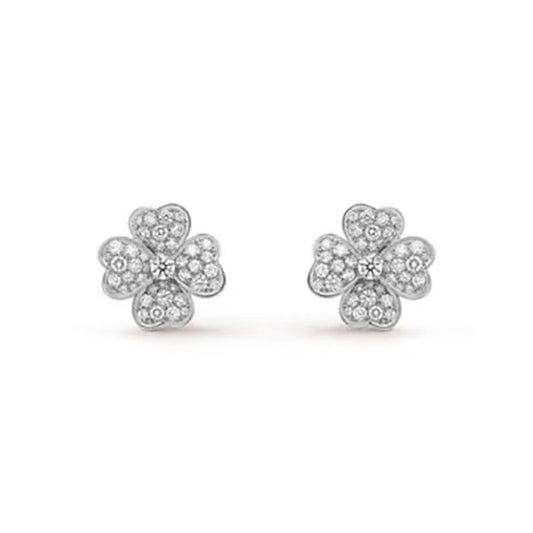 Clover Earrings Silver Diamond