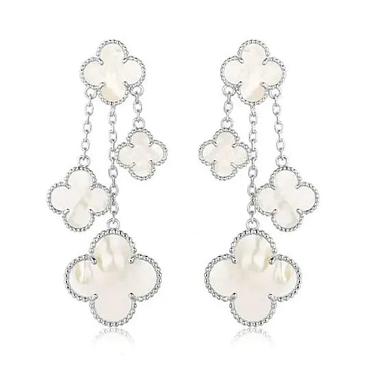 Clover Earrings White Mop 4 Motifs Silver