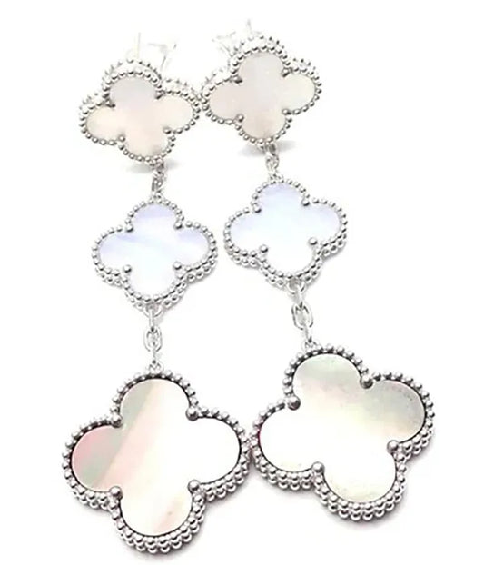 Clover Mop 3 Motifs Silver Earrings