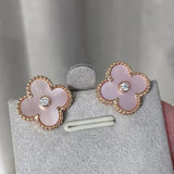 Clover Mop Pink Gold Diamond Earrings