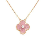 Clover Rhodonite 1 Diamond Pink Gold Necklace