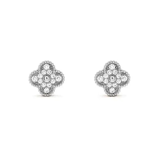 Clover Silver Diamond Stud Earrings