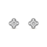 Clover Silver Diamond Stud Earrings