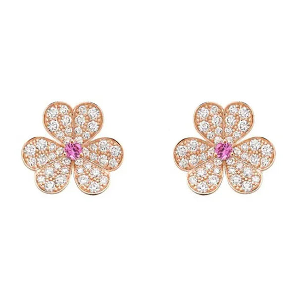 Frivole Pink Gold Flower Diamond Earrings