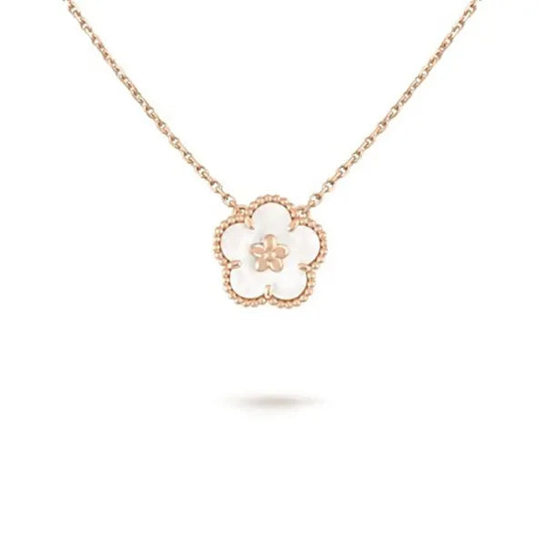 Lucky Spring White Blossom Pink Gold Pendant