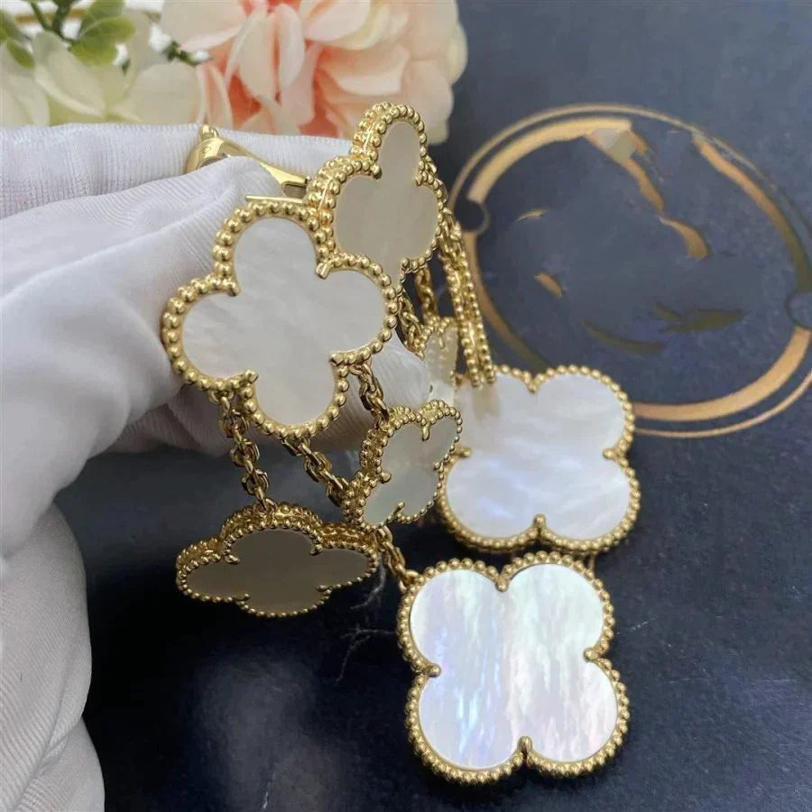 CLOVER EARRINGS WHITE MOP 4 MOTIFS GOLD