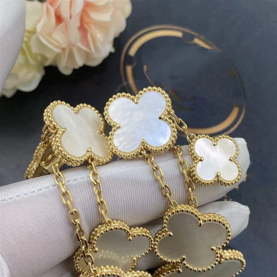 CLOVER EARRINGS WHITE MOP 4 MOTIFS GOLD