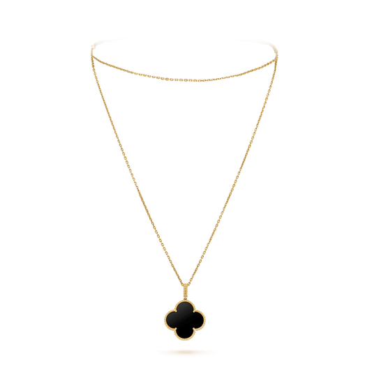 CLOVER SILVER ONYX BIG CLOVER NECKLACE