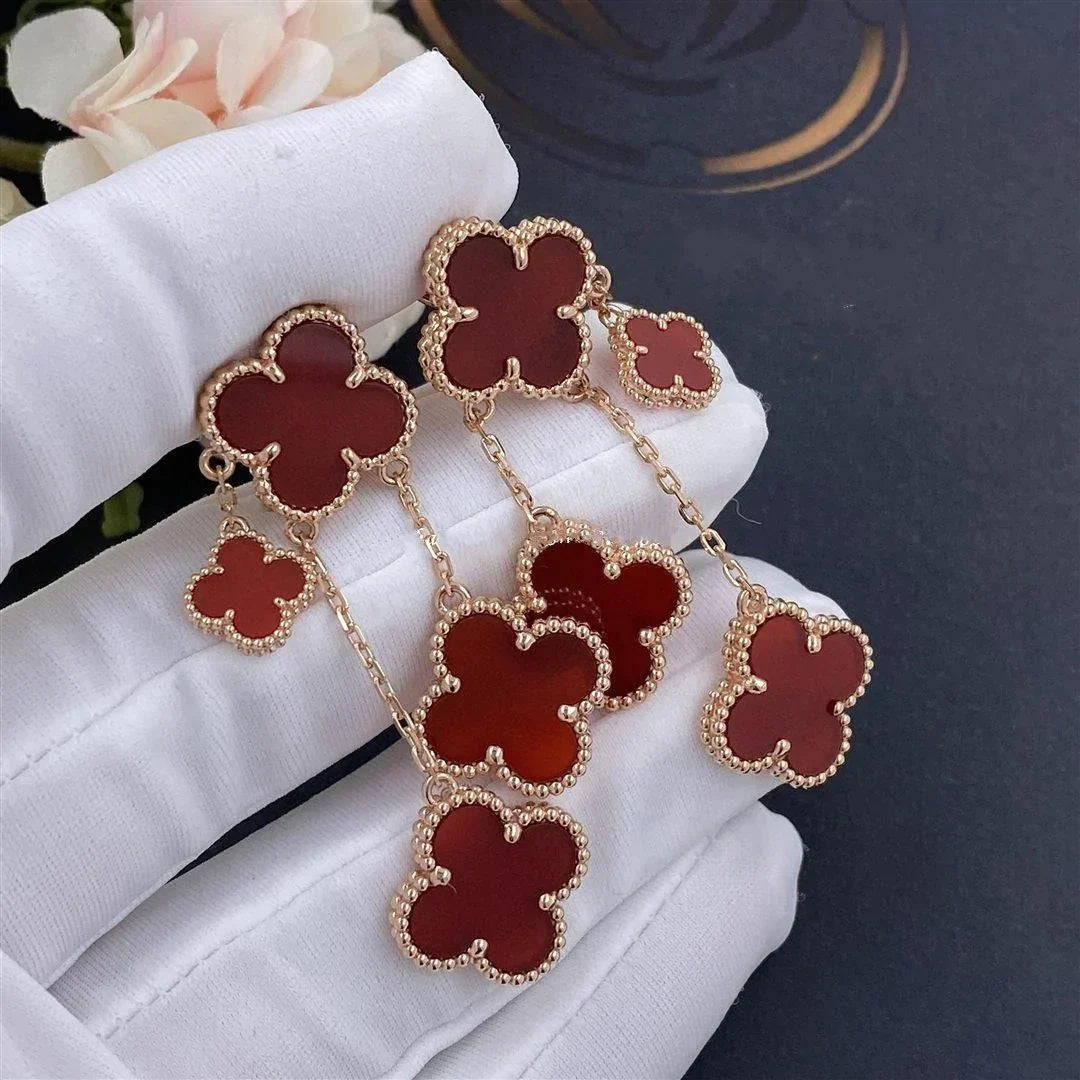 CLOVER EARRINGS CARNELIAN 4 MOTIFS PINK GOLD